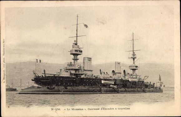 CPA Marine militaire, Le Massena, Cuirasse d'Escadre a tourelles