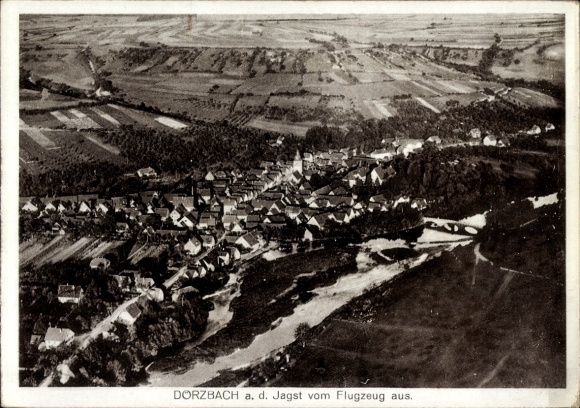 Postcard Dörzbach an der Jagst Württemberg, aerial photograph