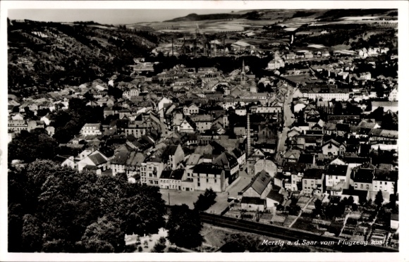 Postcard Merzig an der Saar, aerial photograph