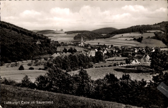 Ak Calle Meschede in het Sauerland, zicht op de stad met omgeving, herberg en pension Pieper