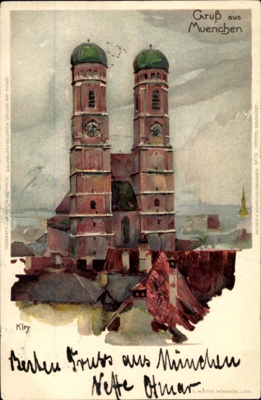 Kunstenaar litho Kley, Heinrich, München Beieren, Frauenkirche