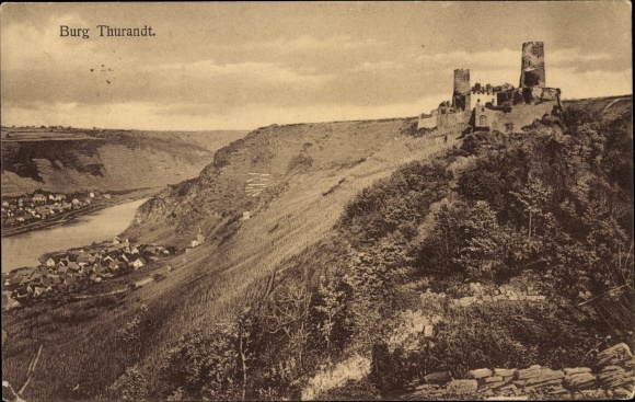 Postcard Alken Untermosel, view of the town with Thurandt Castle