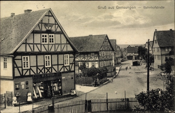 Postcard Gensungen Felsberg Hesse, Bahnhofstrasse, commercial building WK Wittich