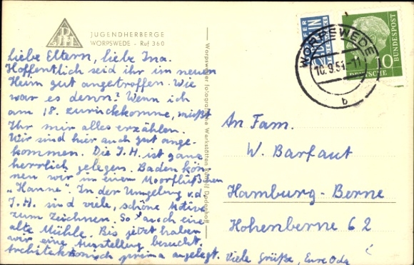 Postcard Worpswede in Lower Saxony, youth hostel