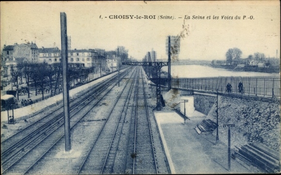 Postcard Choisy le Roi Val de Marne, La Seine et les Voies du P.-O.