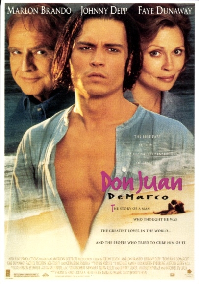 Foto Ak Don Juan DeMarco, Schauspieler Marlon Brando, Johnny Depp und Faye Dunaway