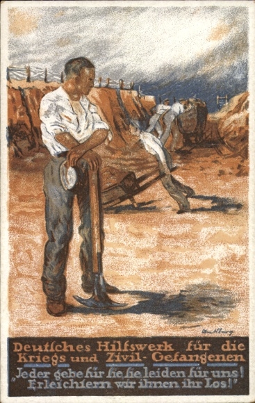 Artist Postcard German Relief Organization for Prisoners of War and Civilians, Prisoners at Penal Labor