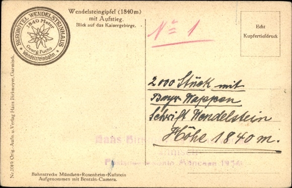 Postcard Bayrischzell in the Mangfall Mountains Upper Bavaria, Wendelstein, summit, ascent
