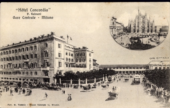 Ansichtkaart Milano Milaan Lombardia, Hotel Concordia, Centraal Station