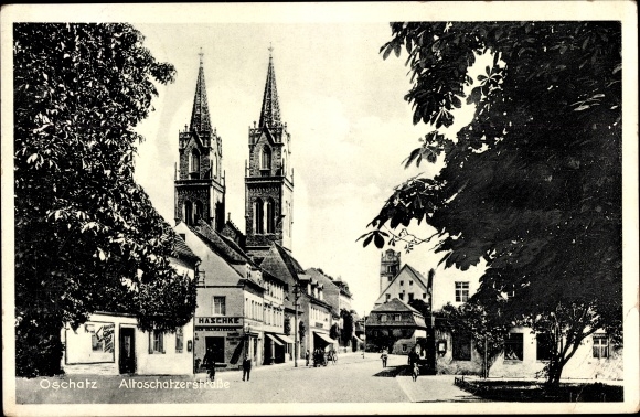 Ak Oschatz in Nordsachsen, Altoschatzer Straße, Kirche