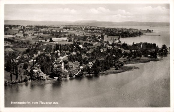 Postcard Hemmenhofen Gaienhofen on Lake Constance, aerial photograph