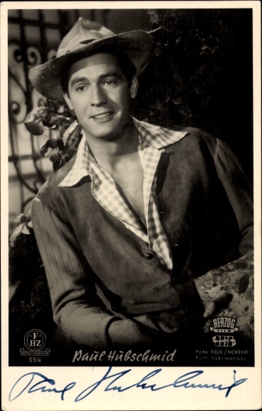 Postcard actor Paul Hubschmid, portrait, autograph