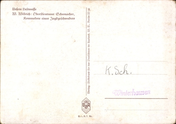 Artist Postcard Willrich, Wolfgang, Lieutenant Colonel Carl Alfred Schumacher, Commodore, VDA P 1 R 7 No. 1