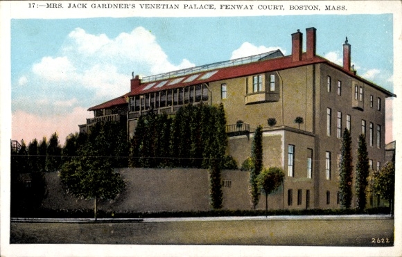 Ak Boston Massachusetts USA, Mrs. Jack Gardner's Venetiaanse paleis, Fenway Court, gebouw, tuin