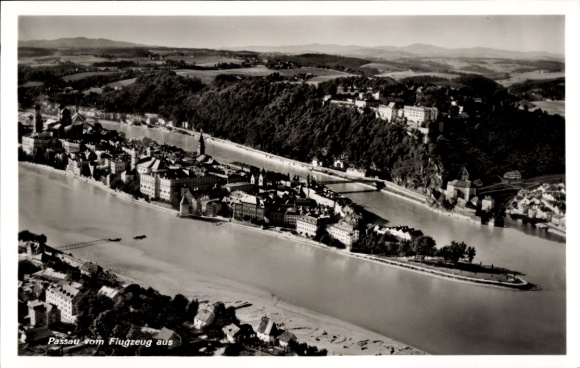 Postcard Passau in Lower Bavaria, aerial photograph