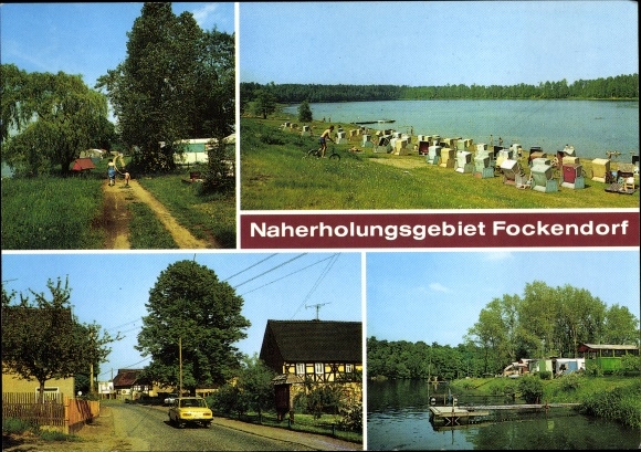 Ansichtkaart Fockendorf in Thüringen, lokaal recreatiegebied, strand, uitzicht op straat, voetgangersbrug