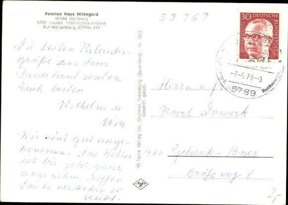 Postcard Liesen Hallenberg Sauerland, Pension Haus Hildegard
