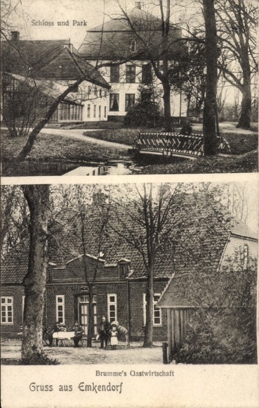 Ak Emkendorf in Sleeswijk-Holstein, kasteel, park, restaurant Brumme's