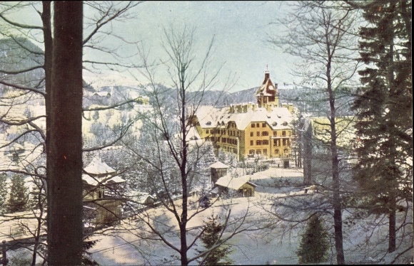 Postcard Semmering in Lower Austria, Hotel Erzherzog Johann in winter