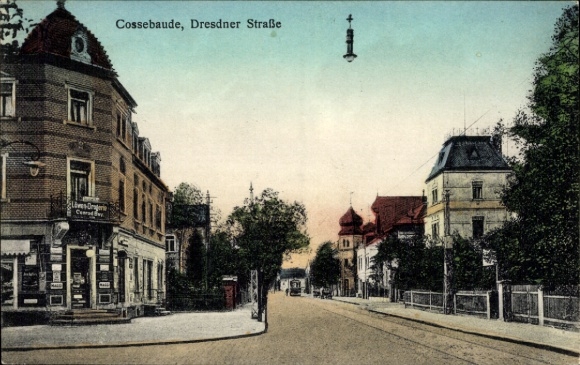 Postcard Dresden Cossebaude, Dresdner Straße, Löwen-Drogerie