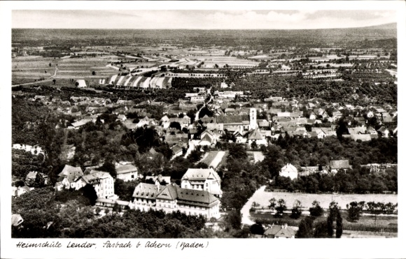 Postcard Sasbach am Kaiserstuhl, aerial photograph, Lender boarding school