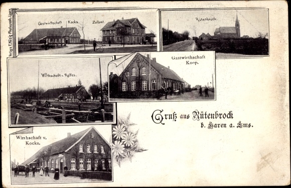 Ak Rütenbrock Haren im Emsland, Gastwirtschaft Koop, Zollamt, Wirtschaft von Kocks, Kirche