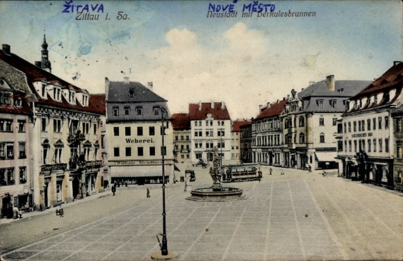 Ak Zittau in Sachsen, Neustadt mit Herkulesbrunnen