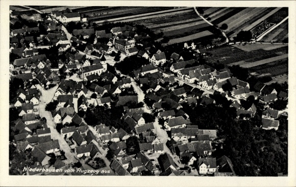 Postcard Niederhausen am Rhein Rheinhausen im Breisgau, aerial photograph