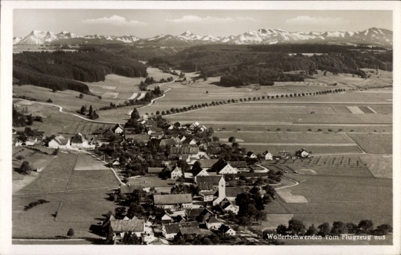 Postcard Wolfertschwenden Swabia, aerial photograph