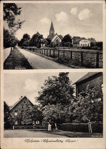 PC Helpsen Lower Saxony, village lot, village street, church tower