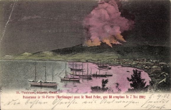Postcard Saint Pierre Martinique, Mont Pelée, volcanic eruption 1902