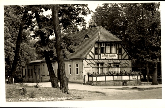 Postcard Bad Saarow Pieskow Brandenburg, Restaurant Pechhütte, exterior view