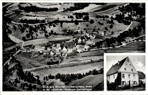 Ak Bronnen Gammertingen in Württemberg, Fliegeraufnahme, Gasthaus zum goldenen Adler