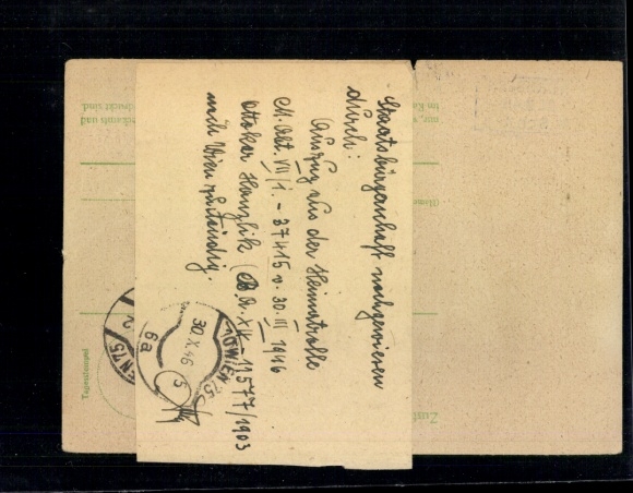 Money order, embossed stamp "21.3.45 Nuremberg" with certificate of origin