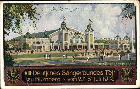 Postal stationery PC Nuremberg in Middle Franconia Bavaria, 8th German Singers&#39; Association Festival 1912, Singers&#39; Hall