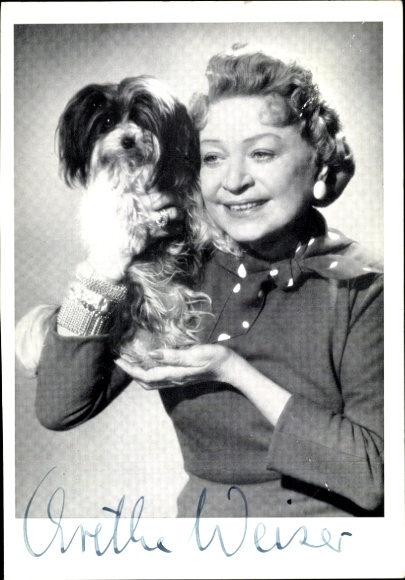Ak-actrice Grethe Weiser, portret, hond, handtekening