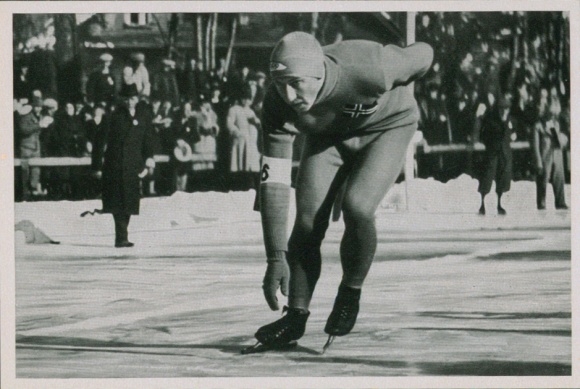 Collector's card Olympics 1936, Norwegian speed skater Ivar Ballangrud, portrait