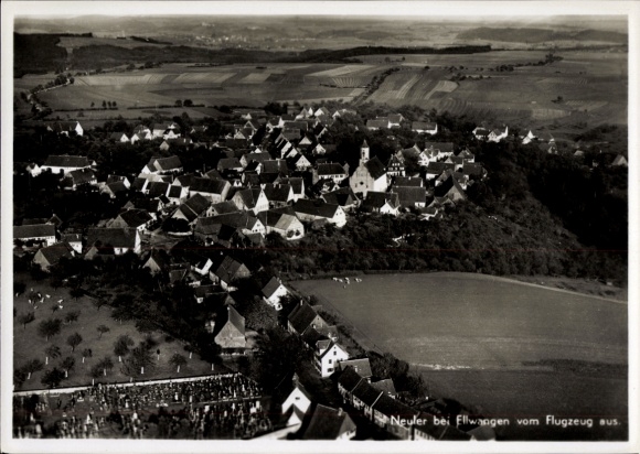 Postcard Neuler in the Ostalbkreis Württemberg, aerial view of Ellwangen, rural landscape, houses,