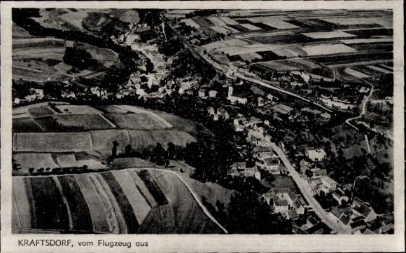 Postcard Kraftsdorf in Thuringia, aerial view of agricultural land, houses