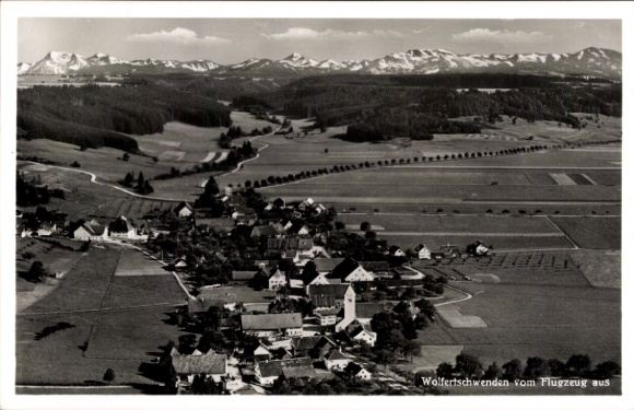 Postcard Wolfertschwenden Swabia, aerial photograph