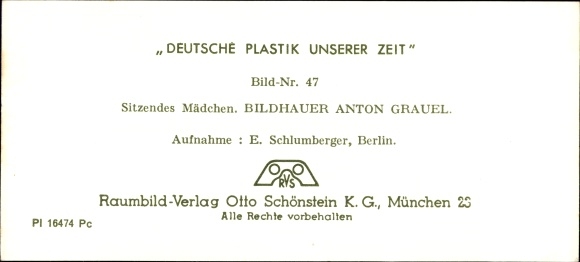 Stereo spatial image photo &quot;German sculpture of our time&quot; No. 47 Seated girl