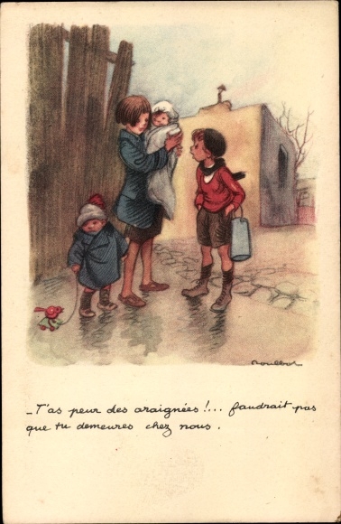 Artist Postcard Poulbot, Franciscque, You&#39;re afraid of spiders, National League against the Slums
