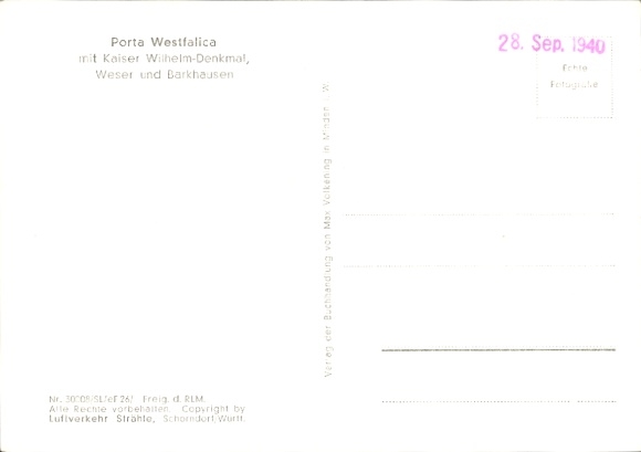 Postcard Porta Westfalica on the Weser, aerial view of Pension Friedenstal, landscape, river