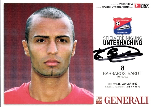 Autograph card footballer Barbaros Barut, SpVgg Unterhaching, autograph