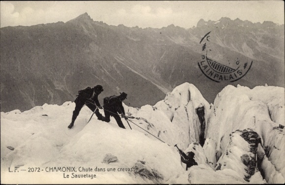 Ak Chamonix Mont Blanc Haute Savoie, Sturz in eine Gletscherspalte