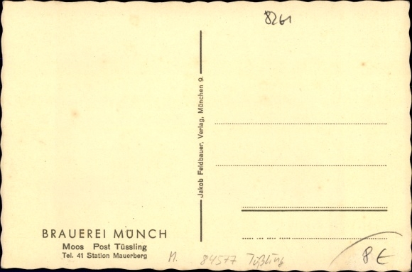 Ak Moss Tüßling in Oberbayern, Brauerei Münch, Außenansicht vom Garten