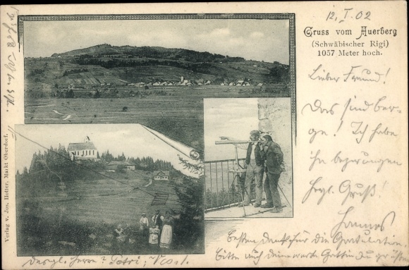 KP Stötten am Auerberg Allgäu, Auerberg, Gasthaus zum Schwäb. Rigi, kościół, mężczyźni z lornetkami