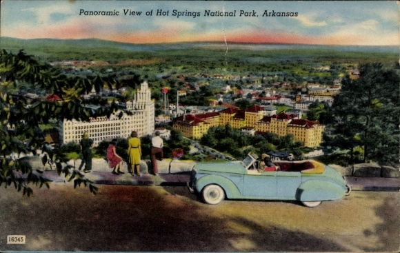 Ak Arkansas USA, panoramisch uitzicht op Hot Springs National Park, cabriolet