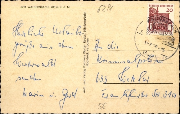 Postcard Waldernbach Mengerskirchen in the Westerwald, beach campsite Seeweiher