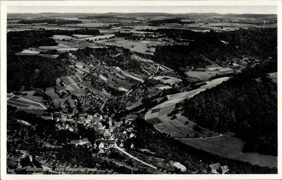 Postcard Belsenberg Künzelsau am Kocher Hohenlohekreis, aerial photograph